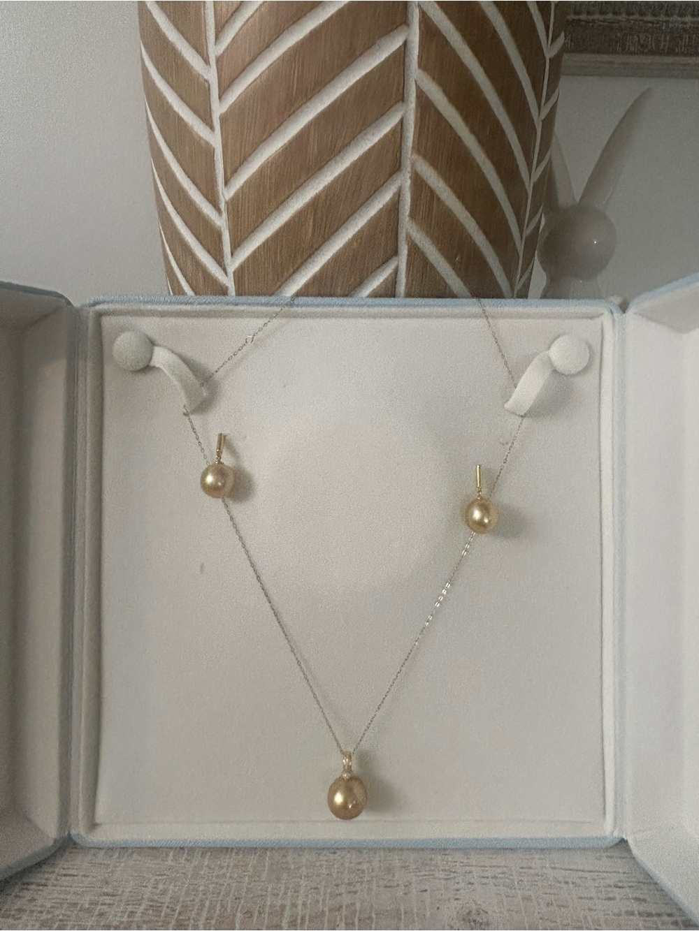 Real South Sea Gold Pearl Drop Necklace and Earrings Set
